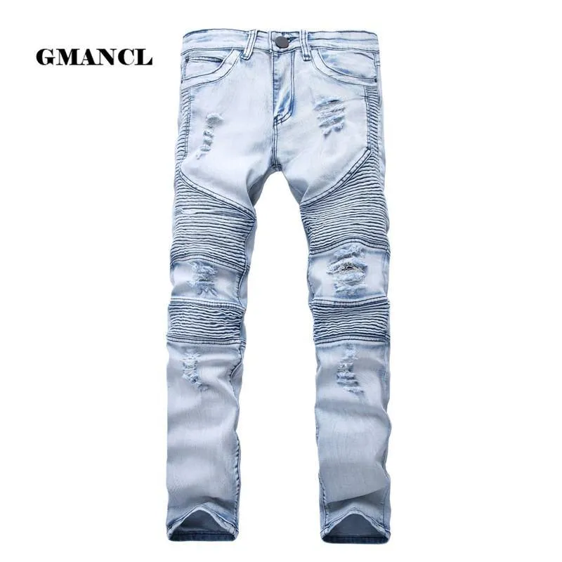 Mens Skinny Jean Distressed Slim Elastic Jeans Denim Biker Jeans Hip hop Pants Washed Ripped Jeans plus size 28-42,YA558