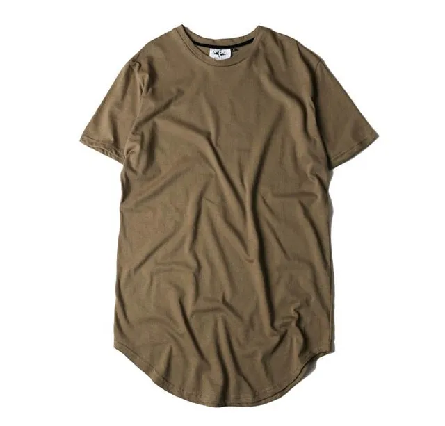 Men's T-shirt 2017summer Solid Color Curved Hem Long Line Camouflage Hip Hop Tshirt Elong Plain Kanye Tee Shirts Men Top