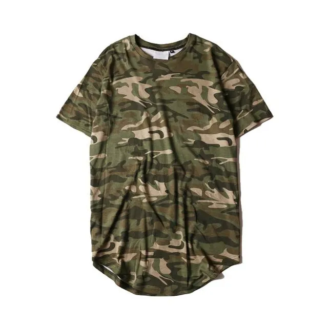 Men's T-shirt 2017summer Solid Color Curved Hem Long Line Camouflage Hip Hop Tshirt Elong Plain Kanye Tee Shirts Men Top