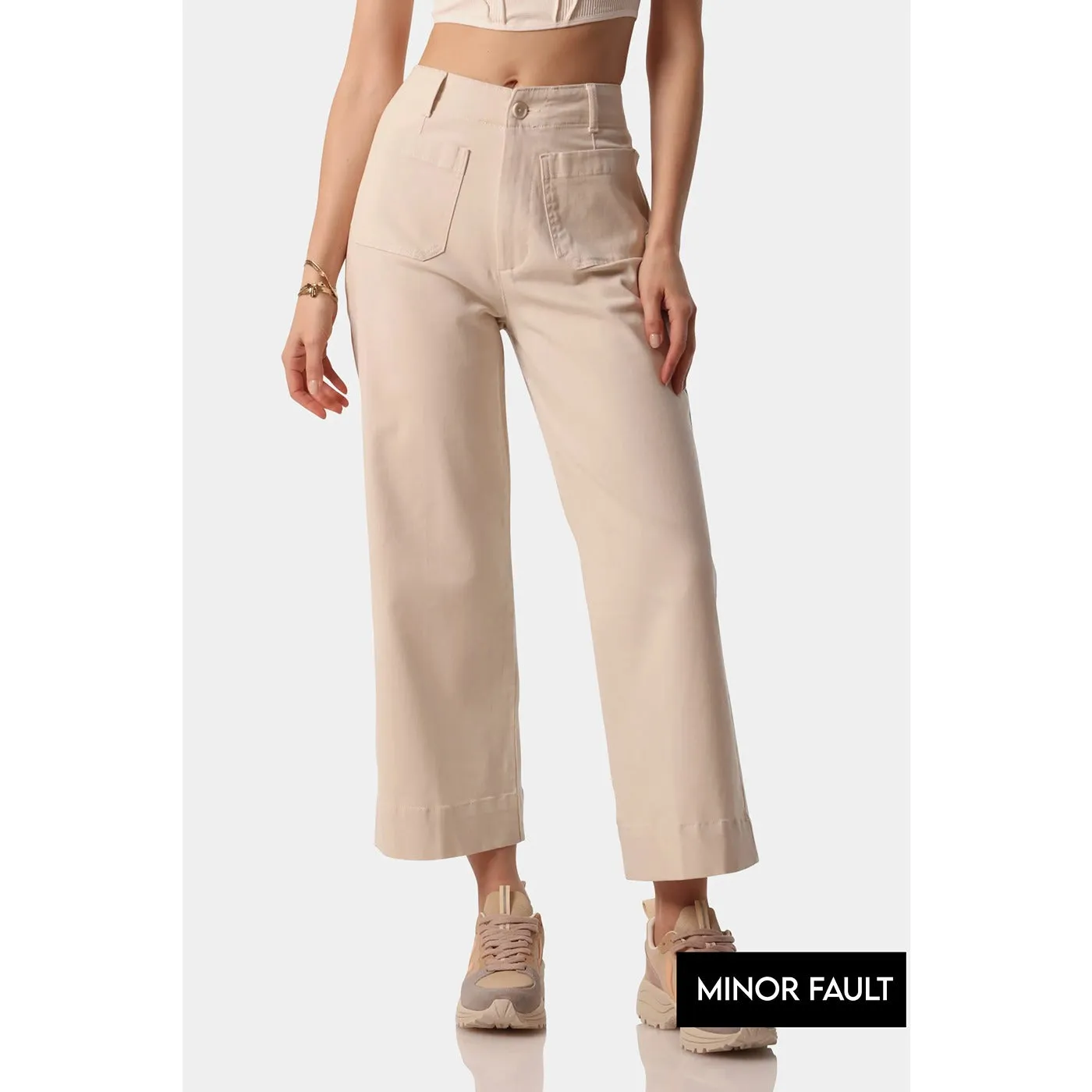 (Minor Fault) Beige Twill Wide Leg Jeans