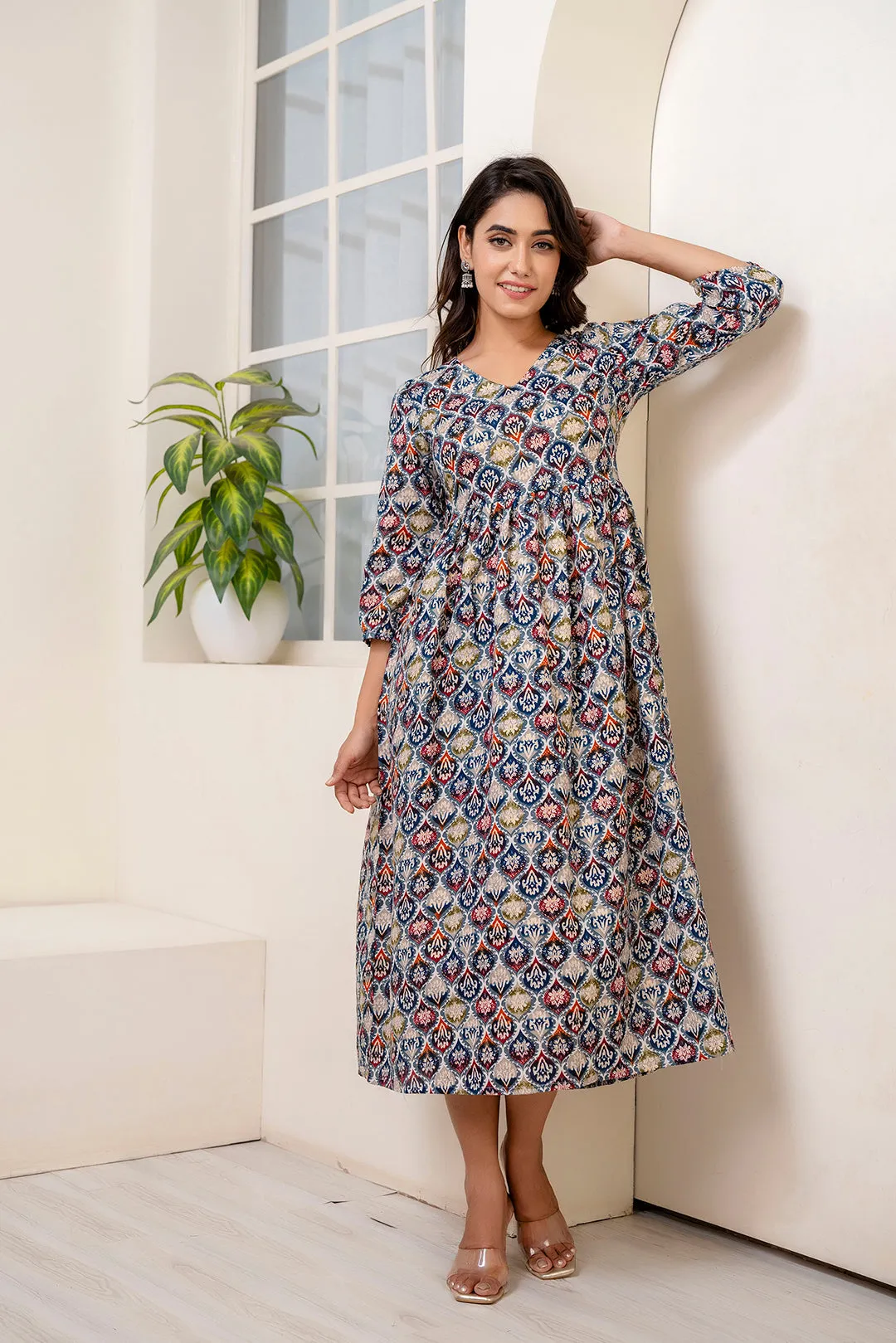 Multi Ethnic Printed Dress For Women