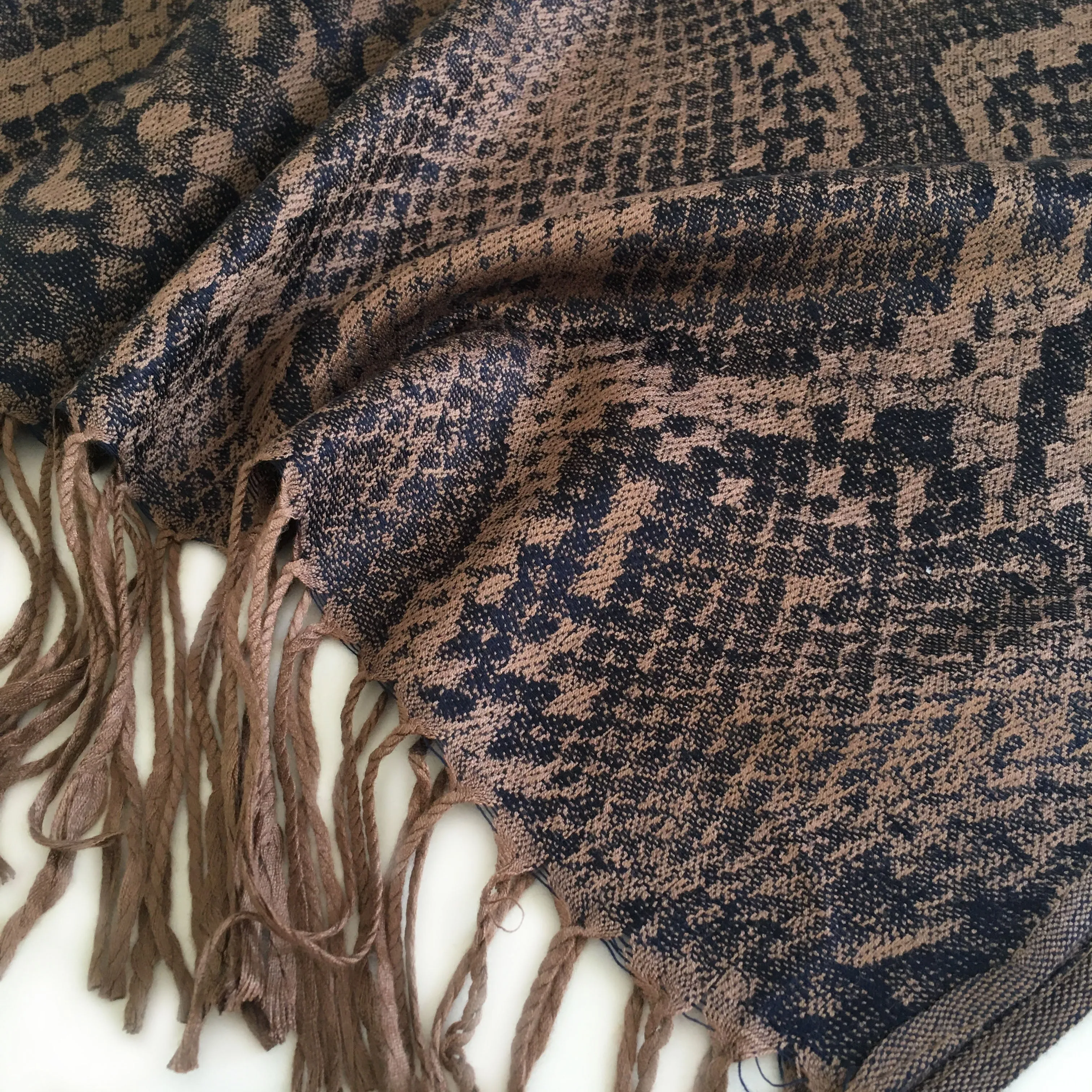 NAVY BRONZE LARGE SNAKESKIN PRINT REVERSIBLE PASHMINA SHAWL SCARF