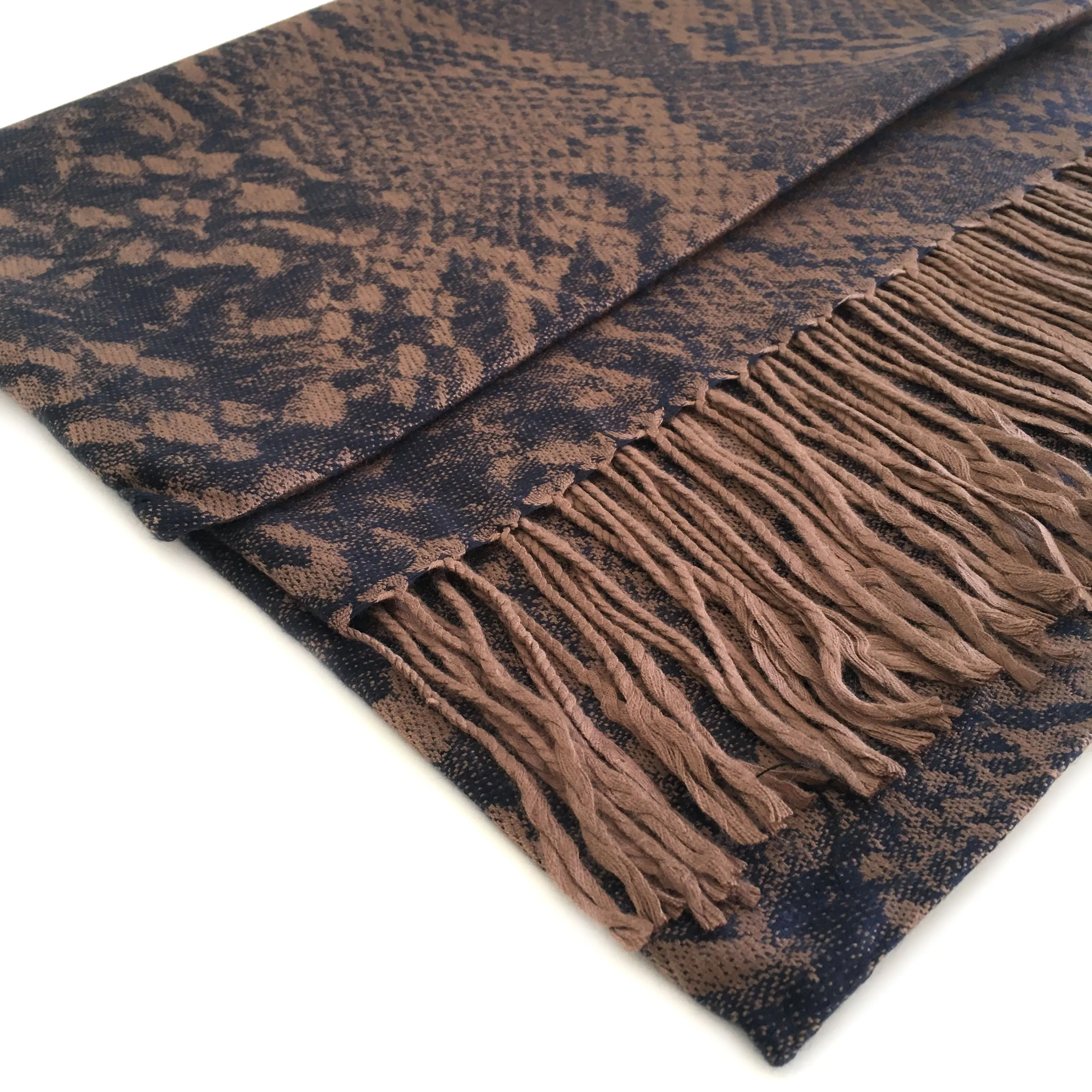 NAVY BRONZE LARGE SNAKESKIN PRINT REVERSIBLE PASHMINA SHAWL SCARF