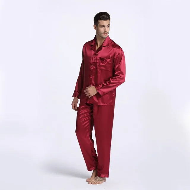 New Arrival Men's Stain Silk Pajamas Set Modern Style Silk Nightgown Men Satin Sleepwear Soft Cozy For Sleep Free Shipping