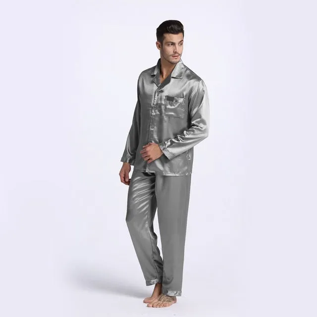 New Arrival Men's Stain Silk Pajamas Set Modern Style Silk Nightgown Men Satin Sleepwear Soft Cozy For Sleep Free Shipping