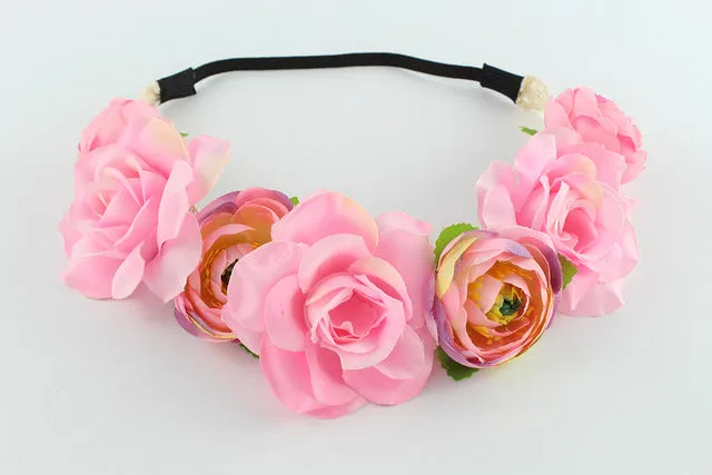 New Bohemian style multi color peony flower Garland head floral handmade Wreaths Crowns Wedding Hair Accessories kids  gift