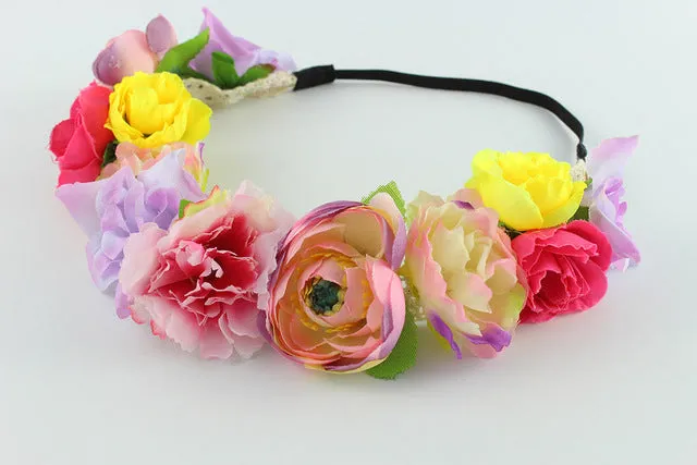 New Bohemian style multi color peony flower Garland head floral handmade Wreaths Crowns Wedding Hair Accessories kids  gift