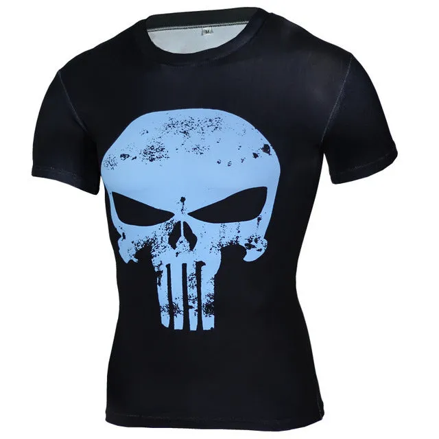 New Fitness Compression Shirt Men Anime Superhero Punisher Skull Captain Americ 3D T Shirt Bodybuilding Crossfit tshirt