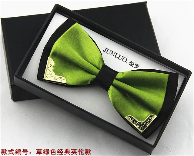 New Style Fashion Boutique Metal Head Bow Ties For Groom Men Women Butterfly Solid Bowtie Classic Gravata Cravat Freeshipping