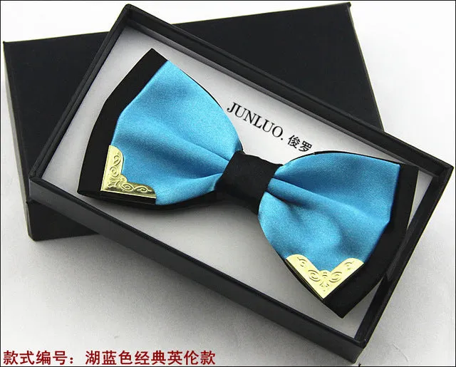 New Style Fashion Boutique Metal Head Bow Ties For Groom Men Women Butterfly Solid Bowtie Classic Gravata Cravat Freeshipping