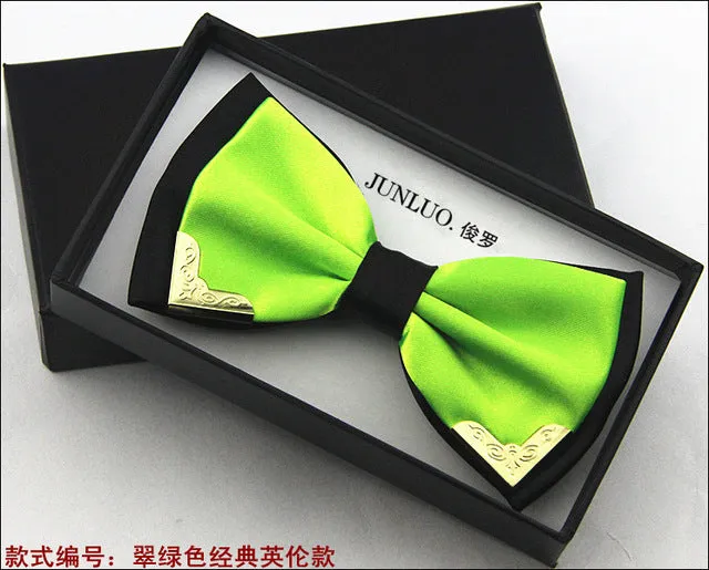 New Style Fashion Boutique Metal Head Bow Ties For Groom Men Women Butterfly Solid Bowtie Classic Gravata Cravat Freeshipping