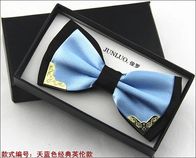 New Style Fashion Boutique Metal Head Bow Ties For Groom Men Women Butterfly Solid Bowtie Classic Gravata Cravat Freeshipping