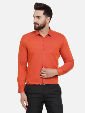 Orange Men'S Cotton Polka Dots Formal Shirts