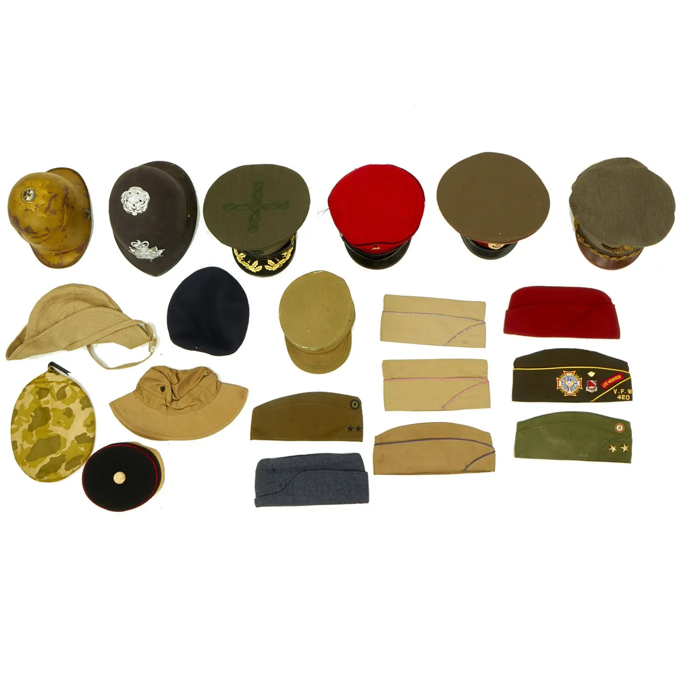 Original Post WWII Cold War Military Hat Collection - Set of 20