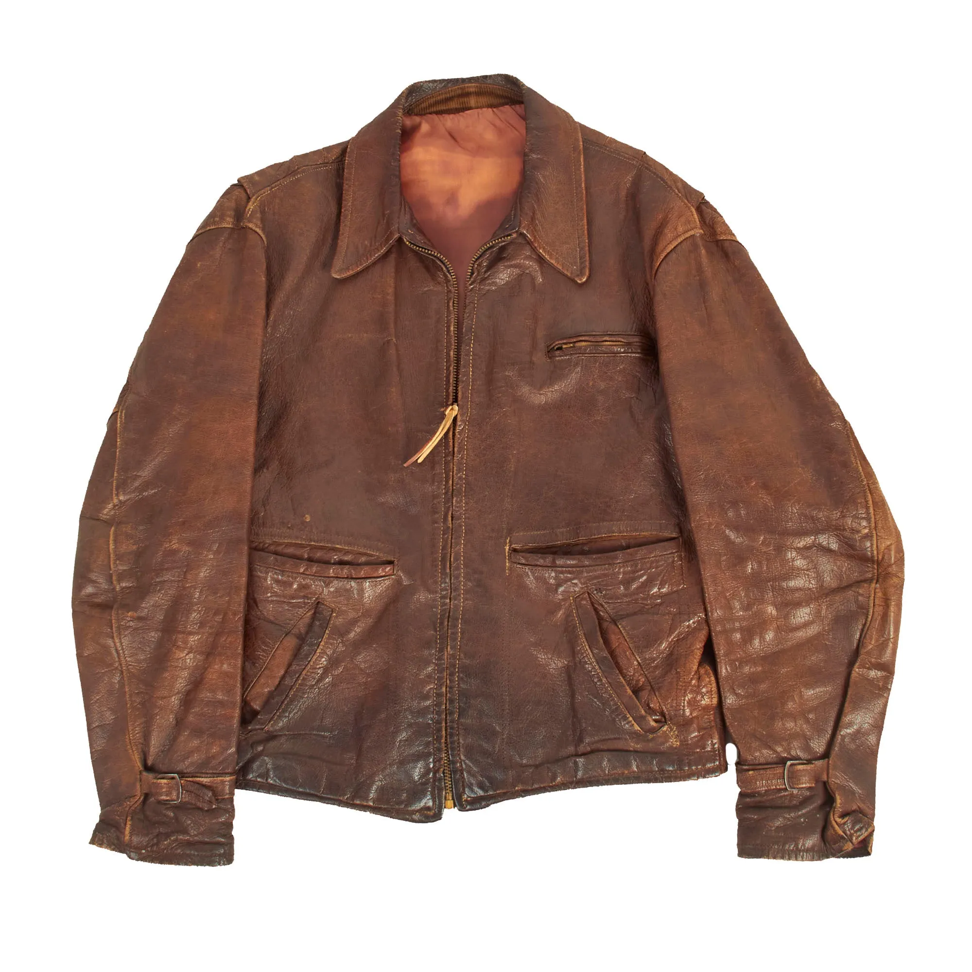 Original U.S. WWII British Made A-2 Style 20th Combat Fighter Squadron, 8th Air Force Painted Leather Motorcycle Jacket