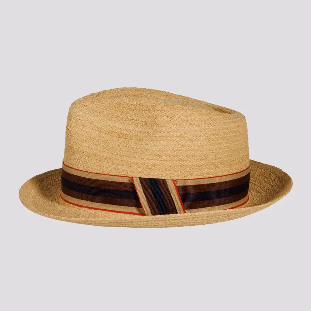 Oslo | Mens Woven Raffia Braid Fedora Hat with Striped Band