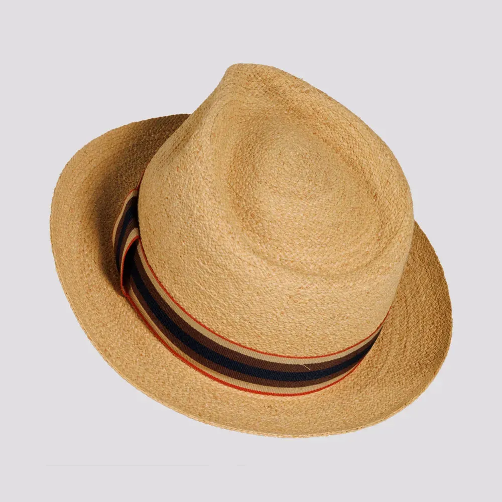 Oslo | Mens Woven Raffia Braid Fedora Hat with Striped Band