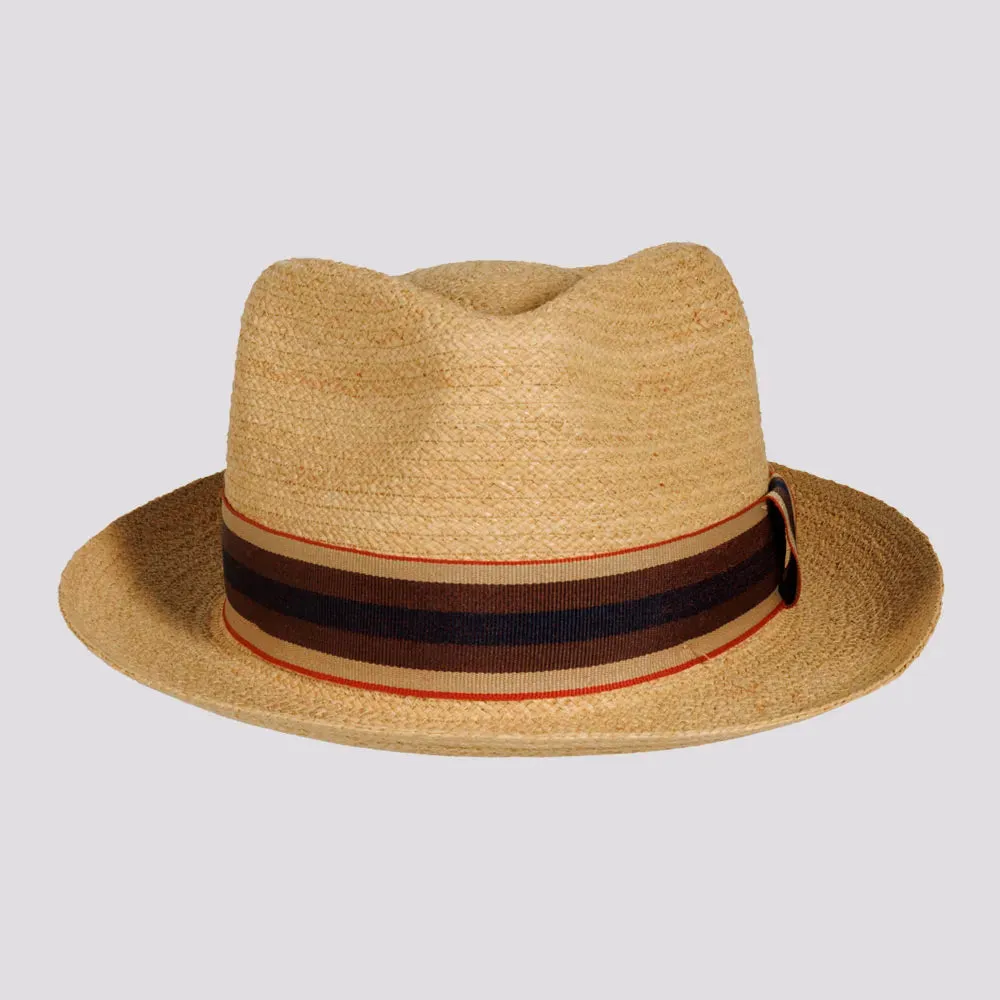 Oslo | Mens Woven Raffia Braid Fedora Hat with Striped Band