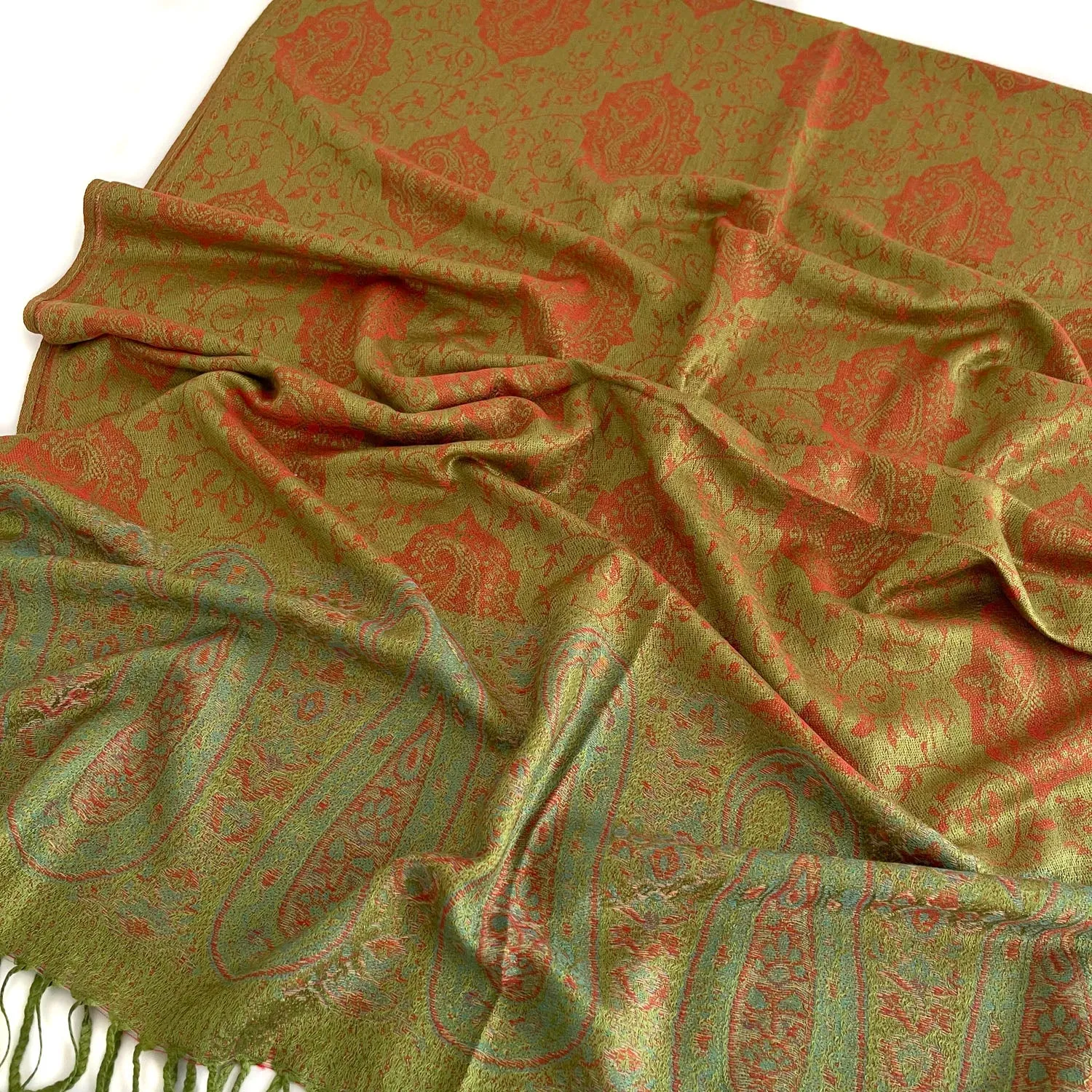 PAISLEY PRINT GREEN LIGHTWEIGHT PASHMINA SHAWL SCARF