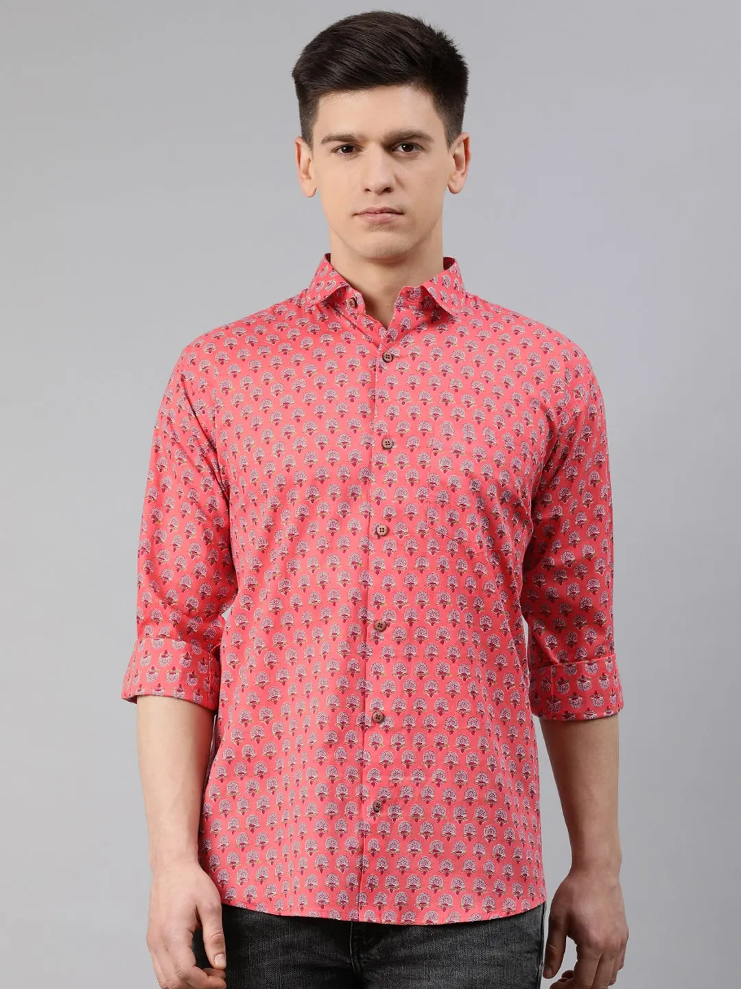 Pink Cotton Full Sleeves Shirts For Men-Mmf0235