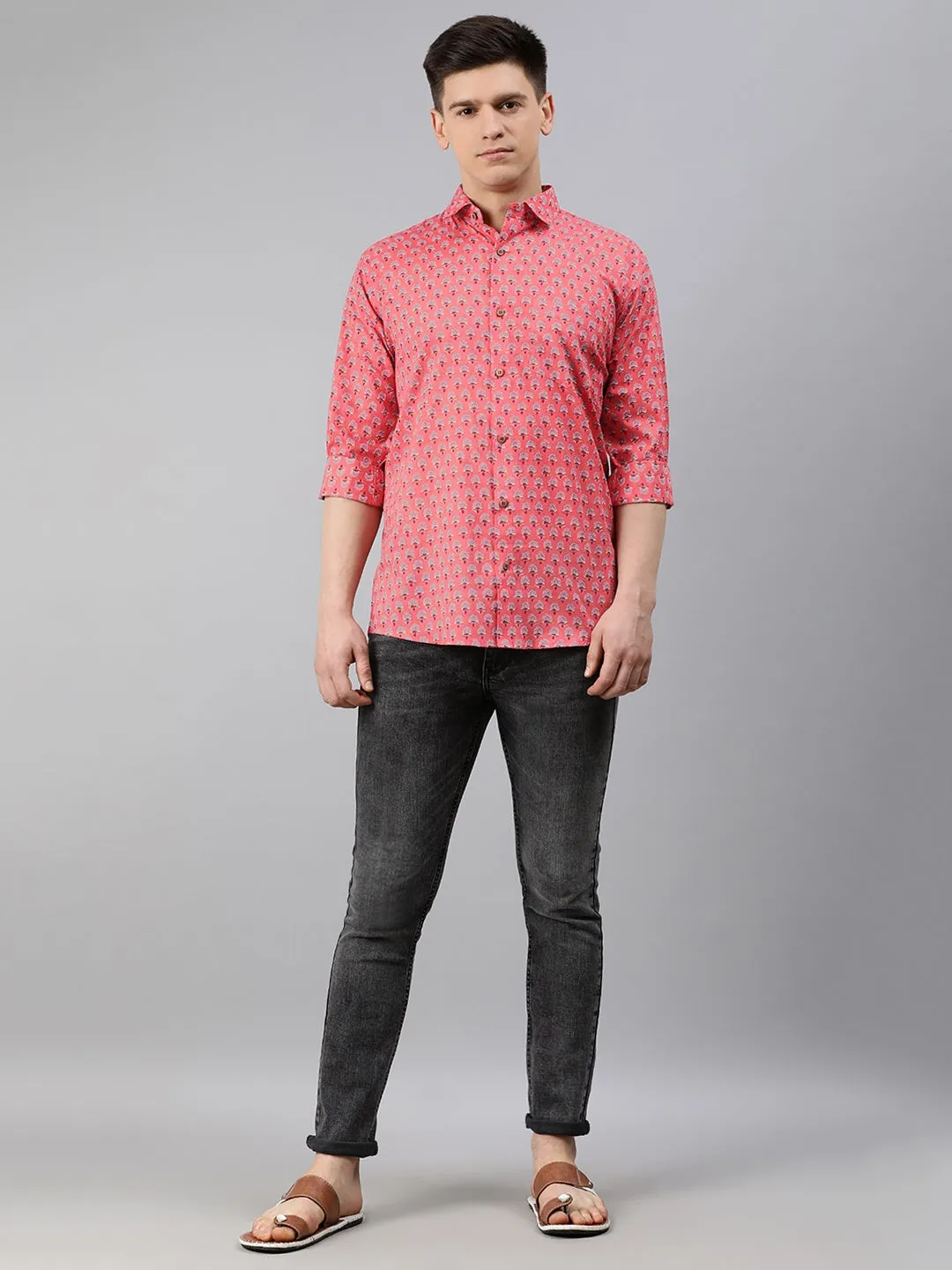 Pink Cotton Full Sleeves Shirts For Men-Mmf0235