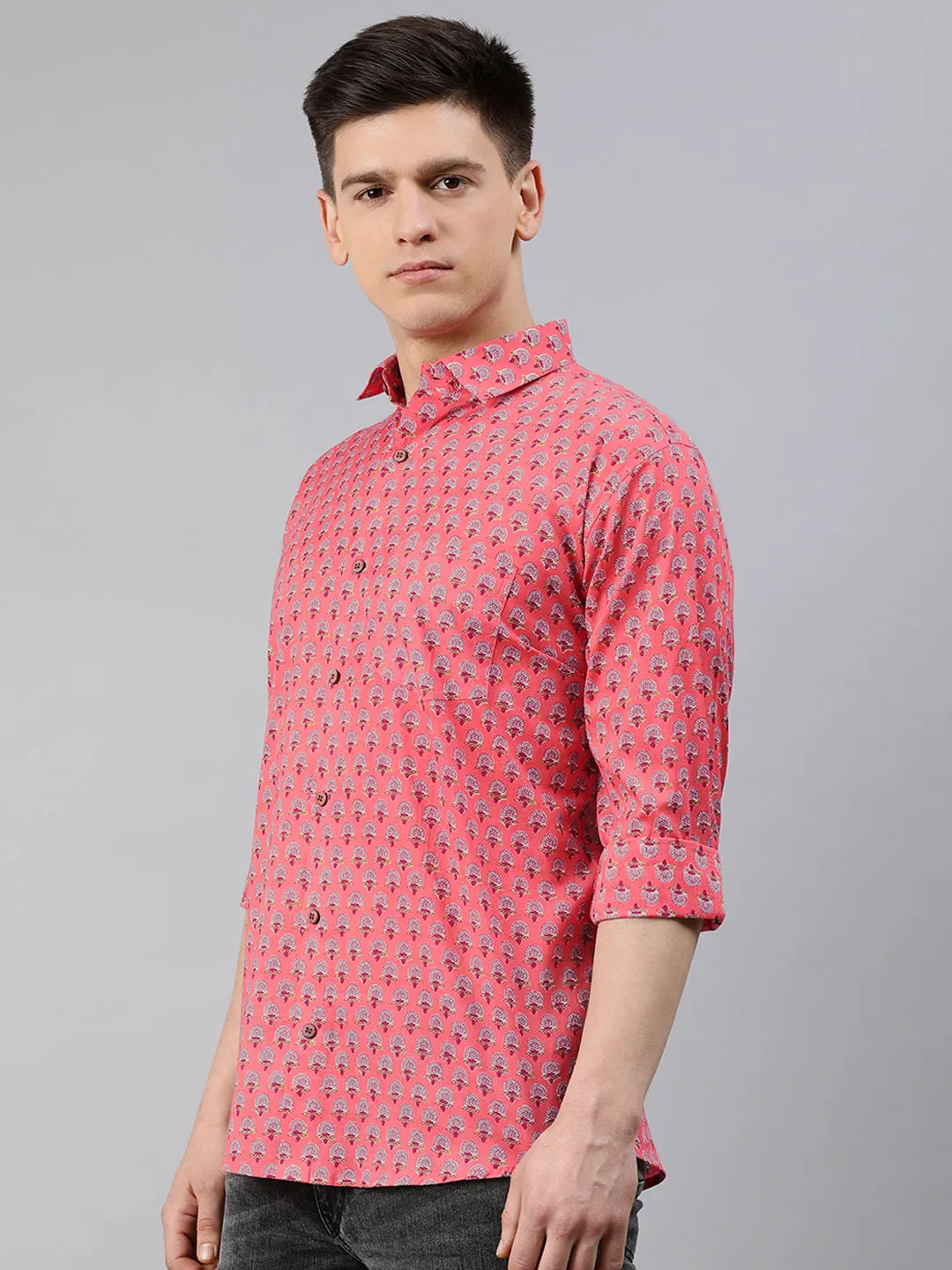 Pink Cotton Full Sleeves Shirts For Men-Mmf0235