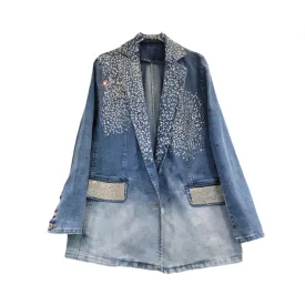 Pre Order:  Gradient Blue Diamond Embellished Irregular Denim Blazer