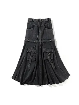 Pre Order:  Vintage Baggy Black Denim A-Line Skirt