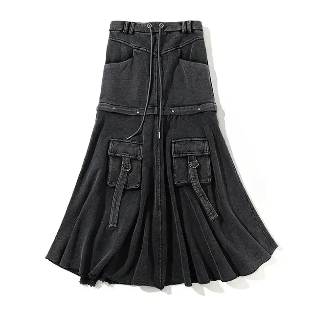 Pre Order:  Vintage Baggy Black Denim A-Line Skirt