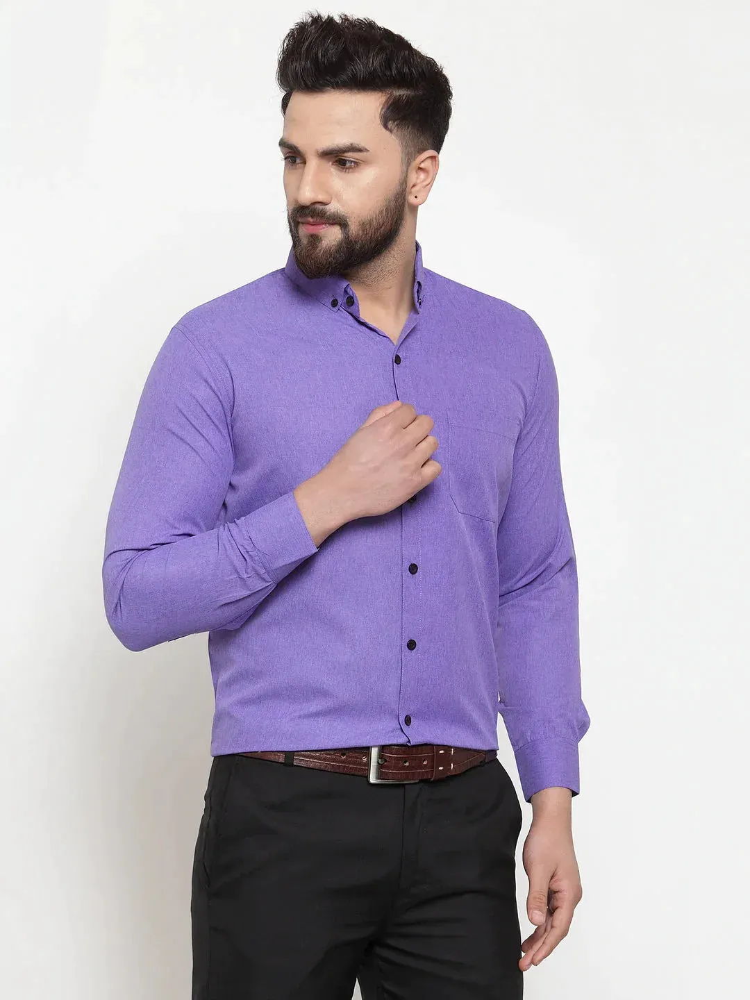 Purple Men'S Cotton Solid Button Down Formal Shirts