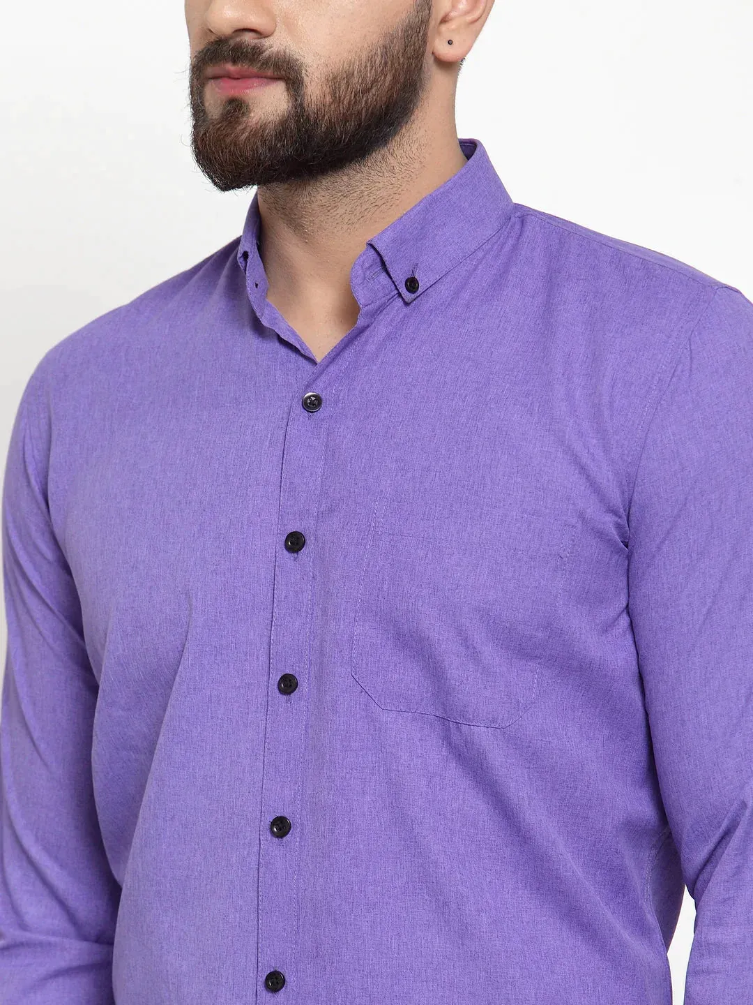 Purple Men'S Cotton Solid Button Down Formal Shirts