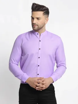 Purple Men'S Cotton Solid Mandarin Collar Formal Shirts