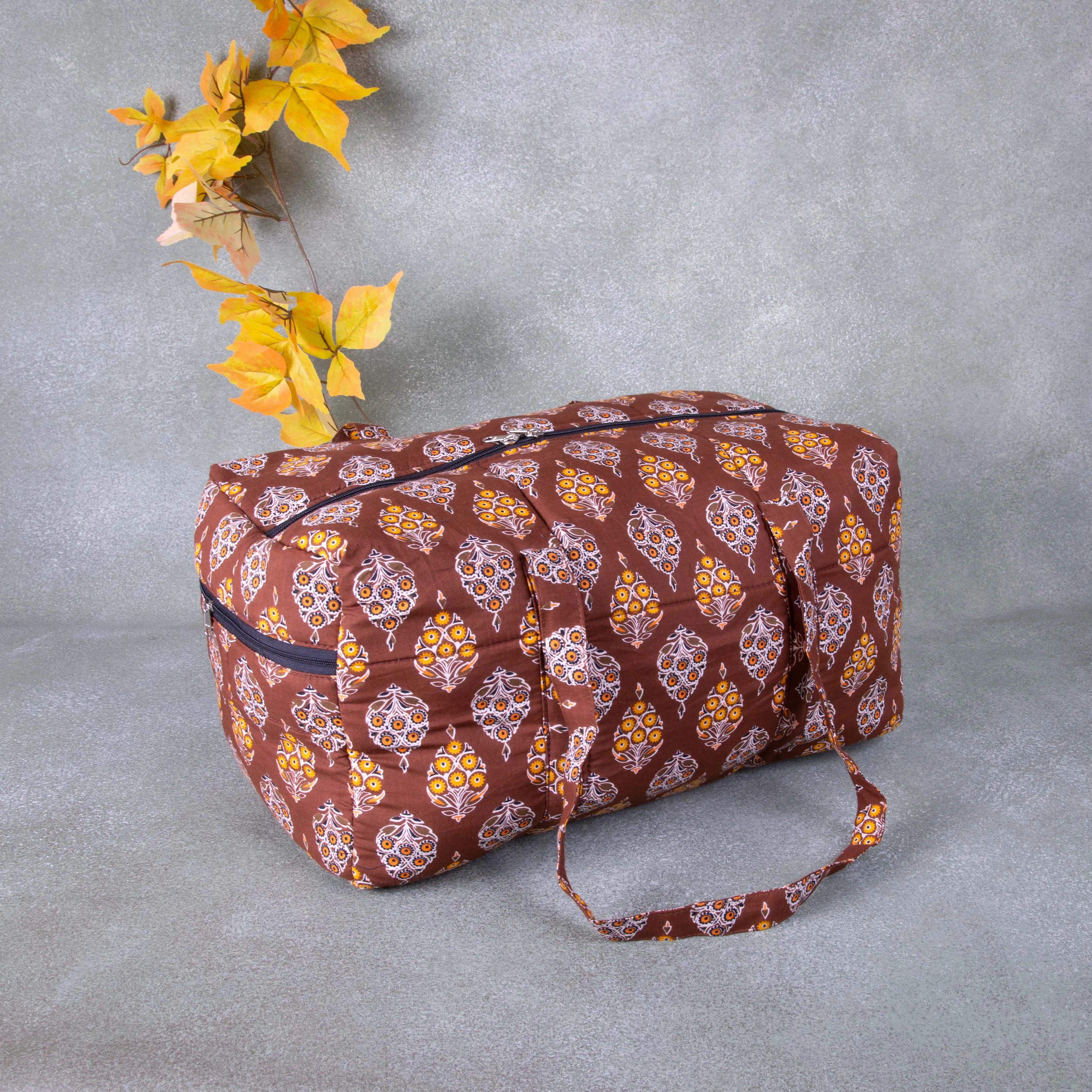 Rectangle Travel Bag Brown Colour with Flower Design.