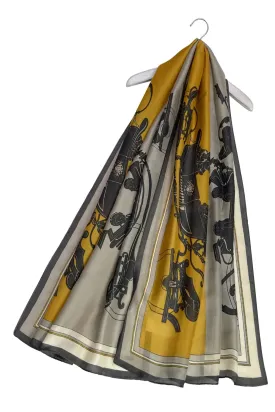 Regal Carriage Print Silk Scarf - Mustard