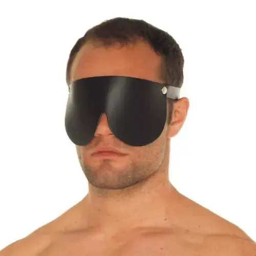 Rimba Black Leather Bondage Blindfold Eye Mask with Buckles