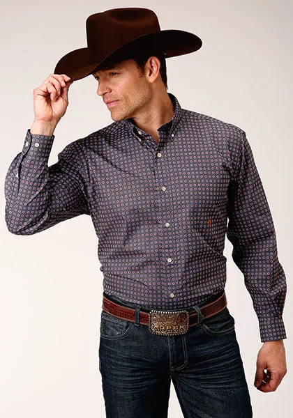 Roper Apparel Grey Multi Geometric Print Button-Down Shirt for Men