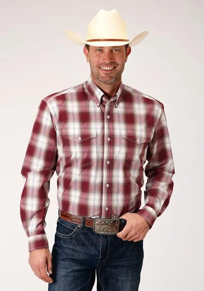 Roper Apparel Red/White Plaid Button-Down Shirt for Men