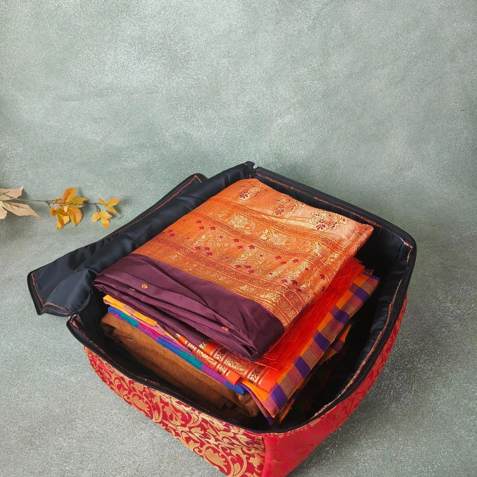 Saree Storage Bags Dark Green Floral Prints