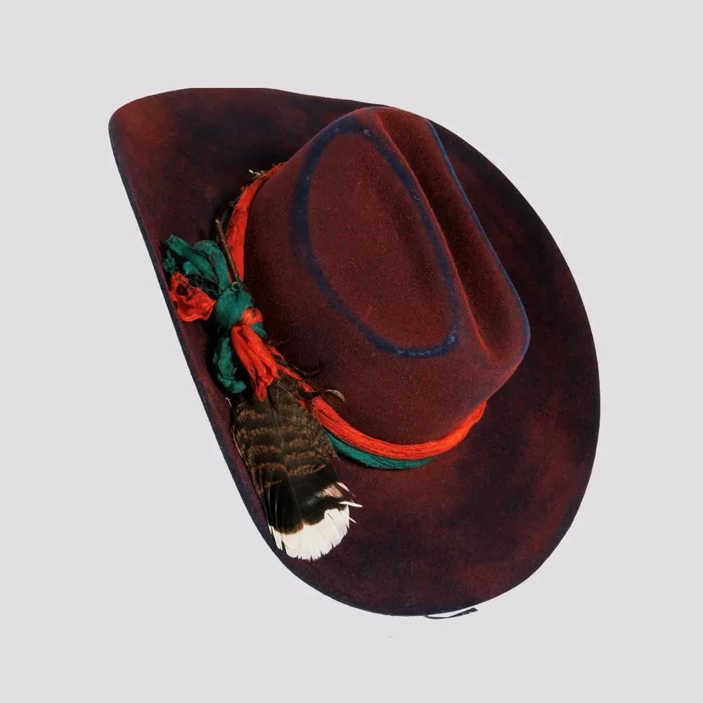 Skylar | Womens Wool Felt Distressed Cowgirl Hat with Gauze Trim