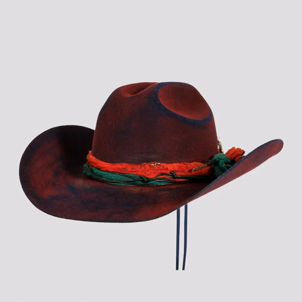 Skylar | Womens Wool Felt Distressed Cowgirl Hat with Gauze Trim