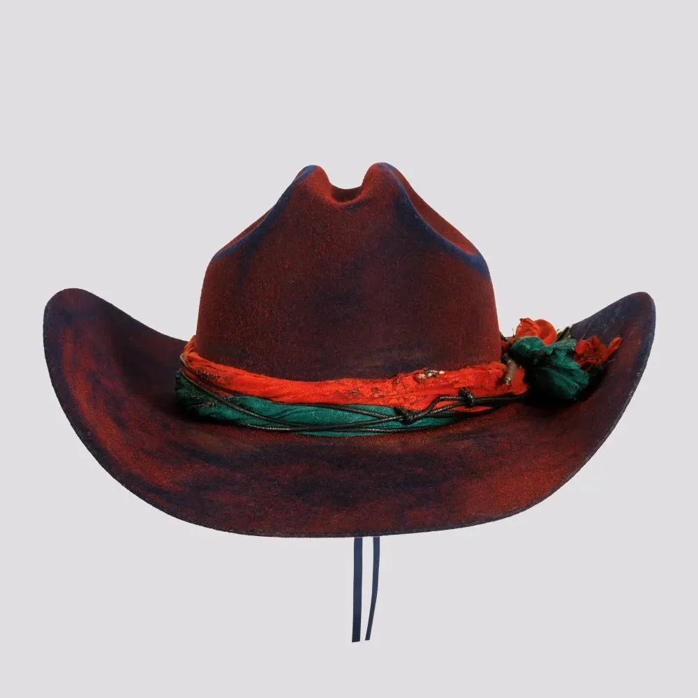 Skylar | Womens Wool Felt Distressed Cowgirl Hat with Gauze Trim