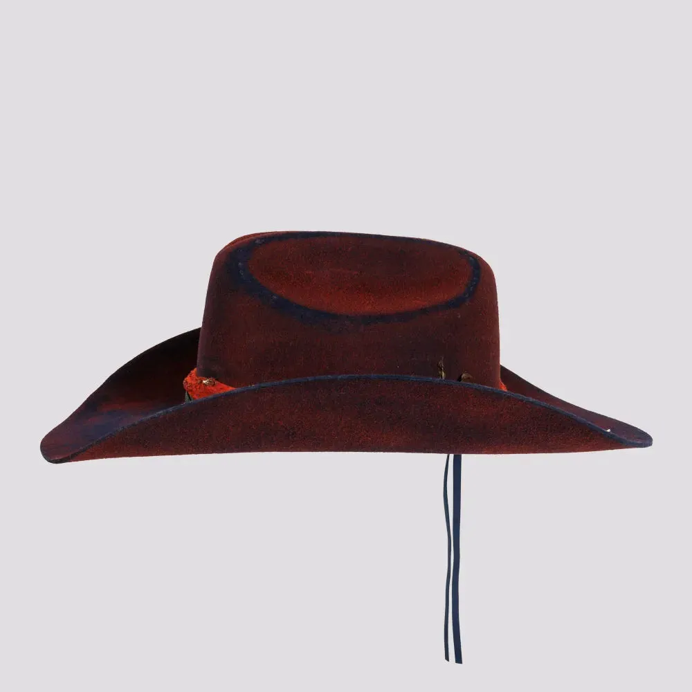 Skylar | Womens Wool Felt Distressed Cowgirl Hat with Gauze Trim