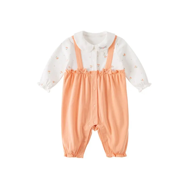 Smiley Rabbit New Born Baby Girl Orange Romper