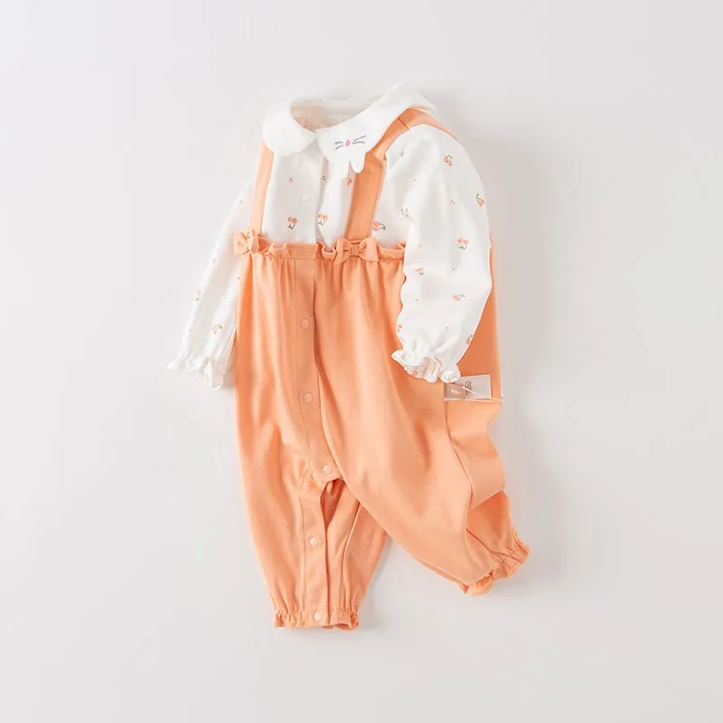 Smiley Rabbit New Born Baby Girl Orange Romper