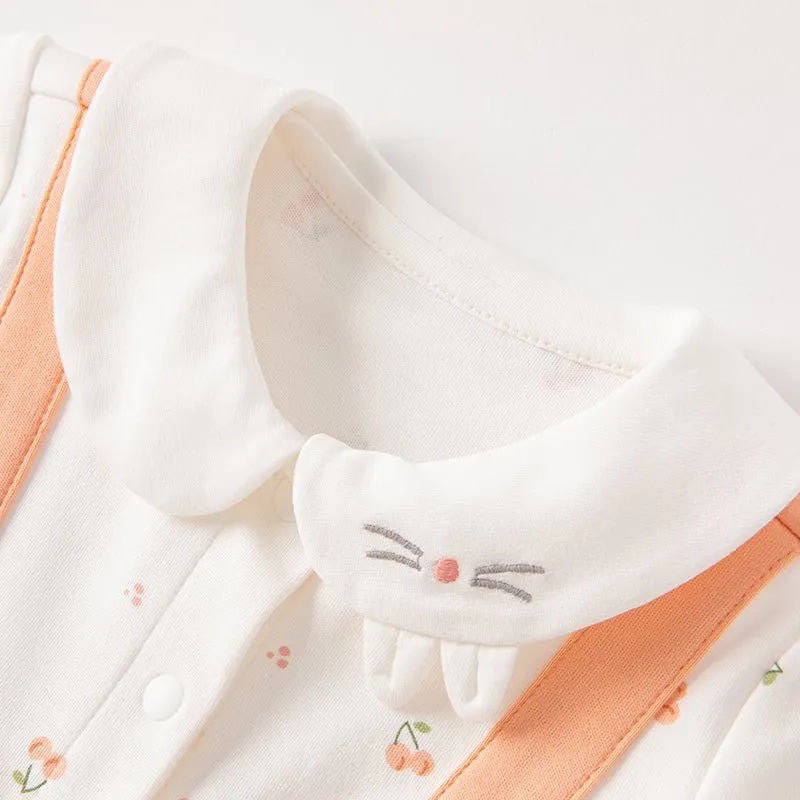 Smiley Rabbit New Born Baby Girl Orange Romper