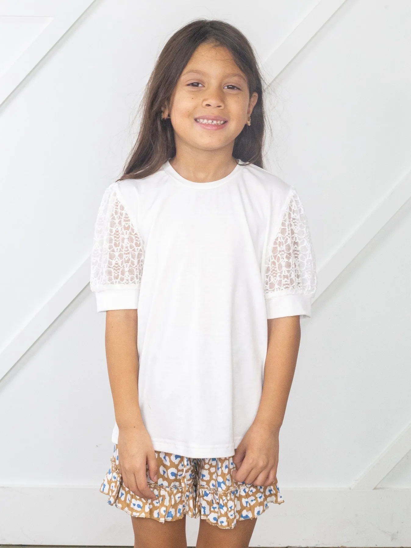 Southern Grace Girl's Just Like Mama Lace Sleeve Top, White