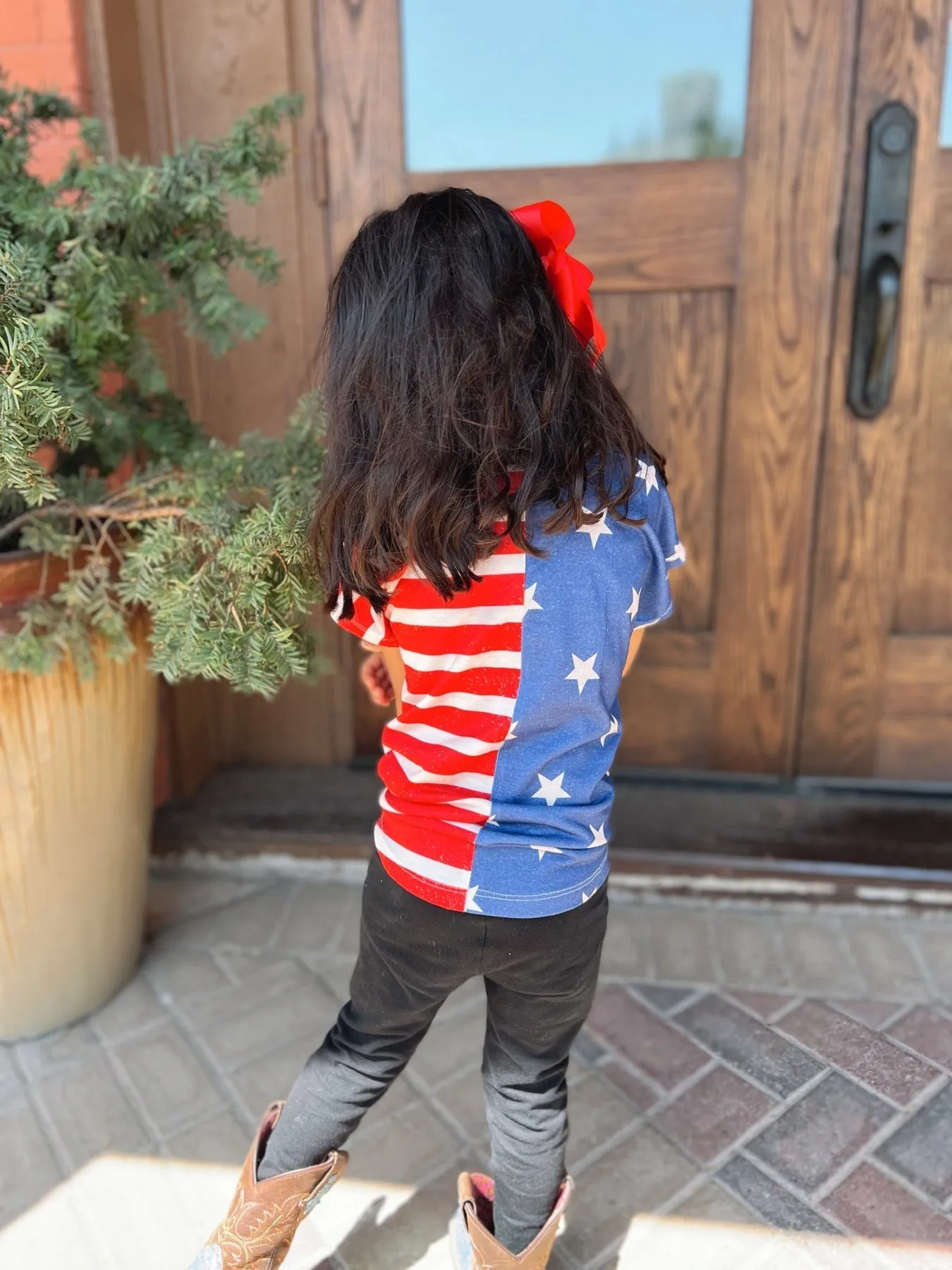 Southern Grace Girl's patriotic stars and stripes short sleeve with front knot