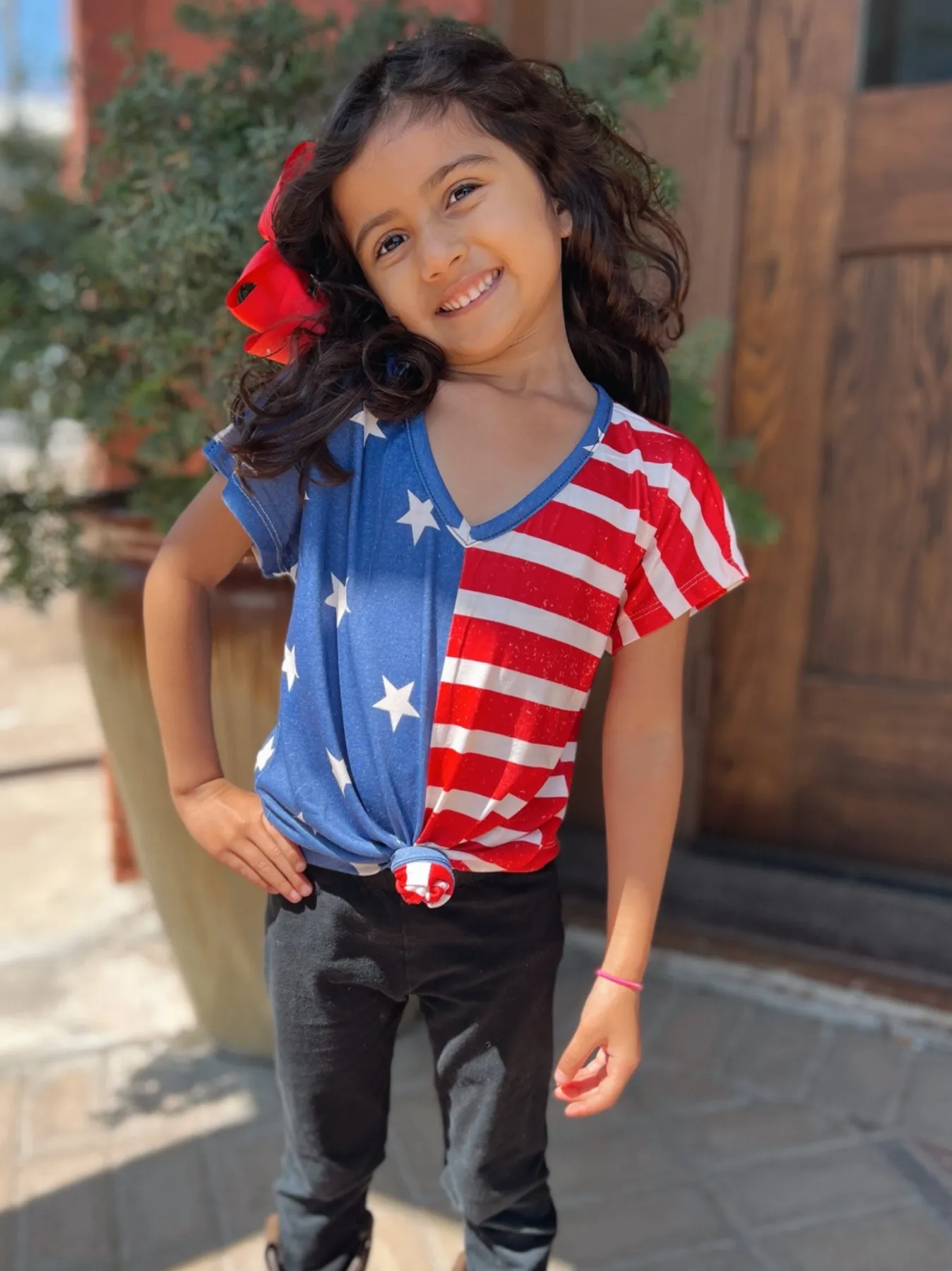 Southern Grace Girl's patriotic stars and stripes short sleeve with front knot