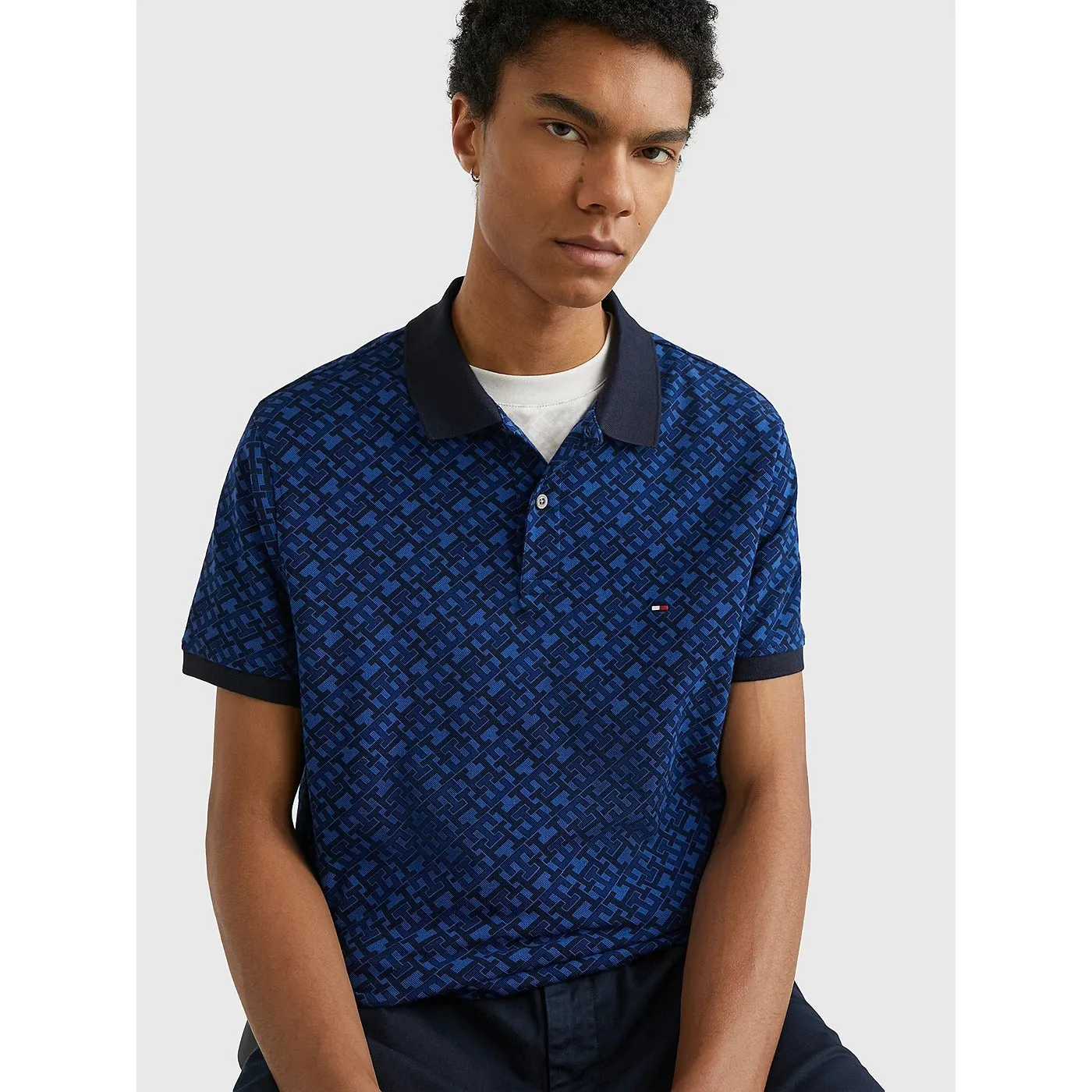 TH Blue Monogram Print Regular Polo