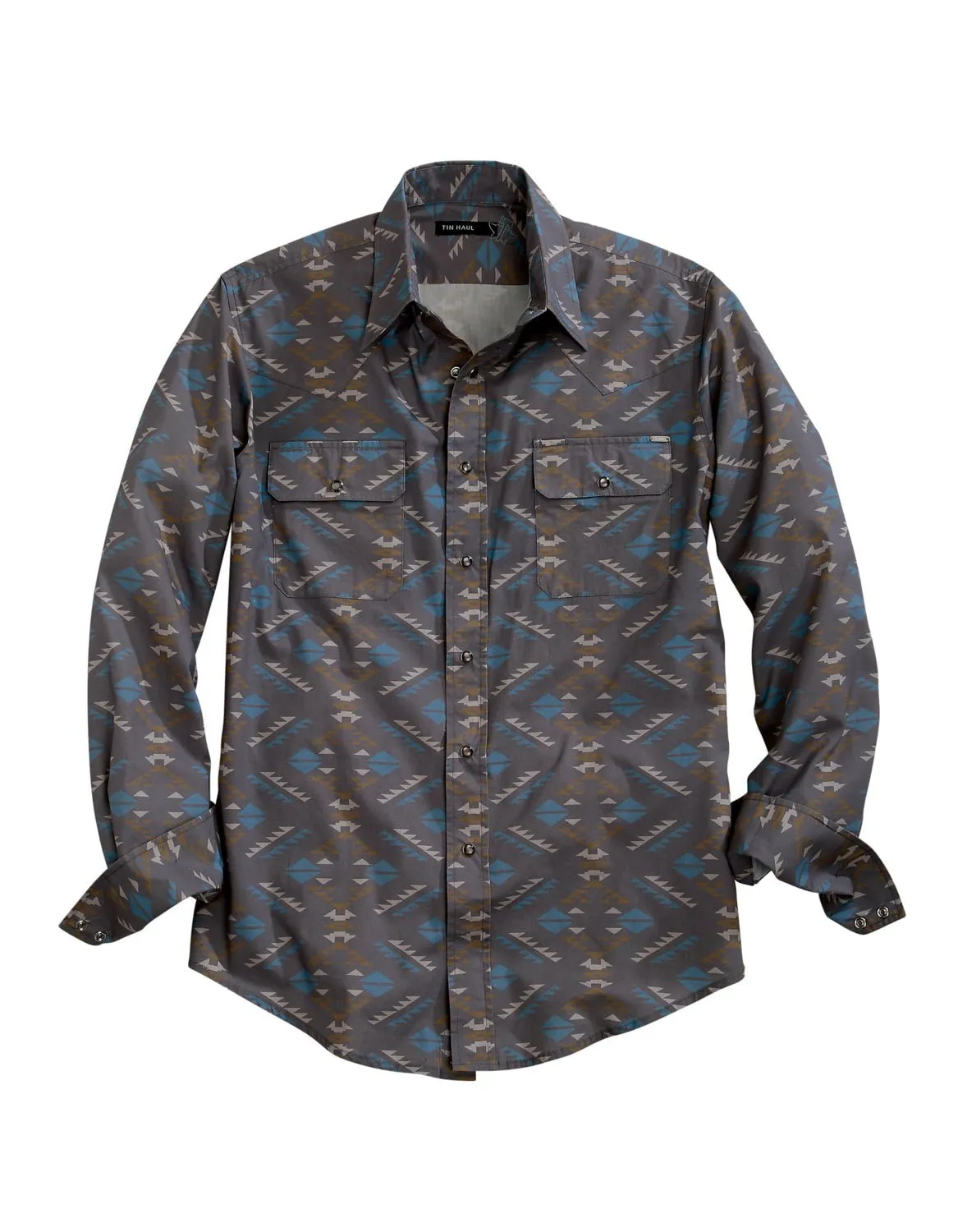 Tin Haul Mens Blue 100% Cotton All Over Aztec L/S Shirt